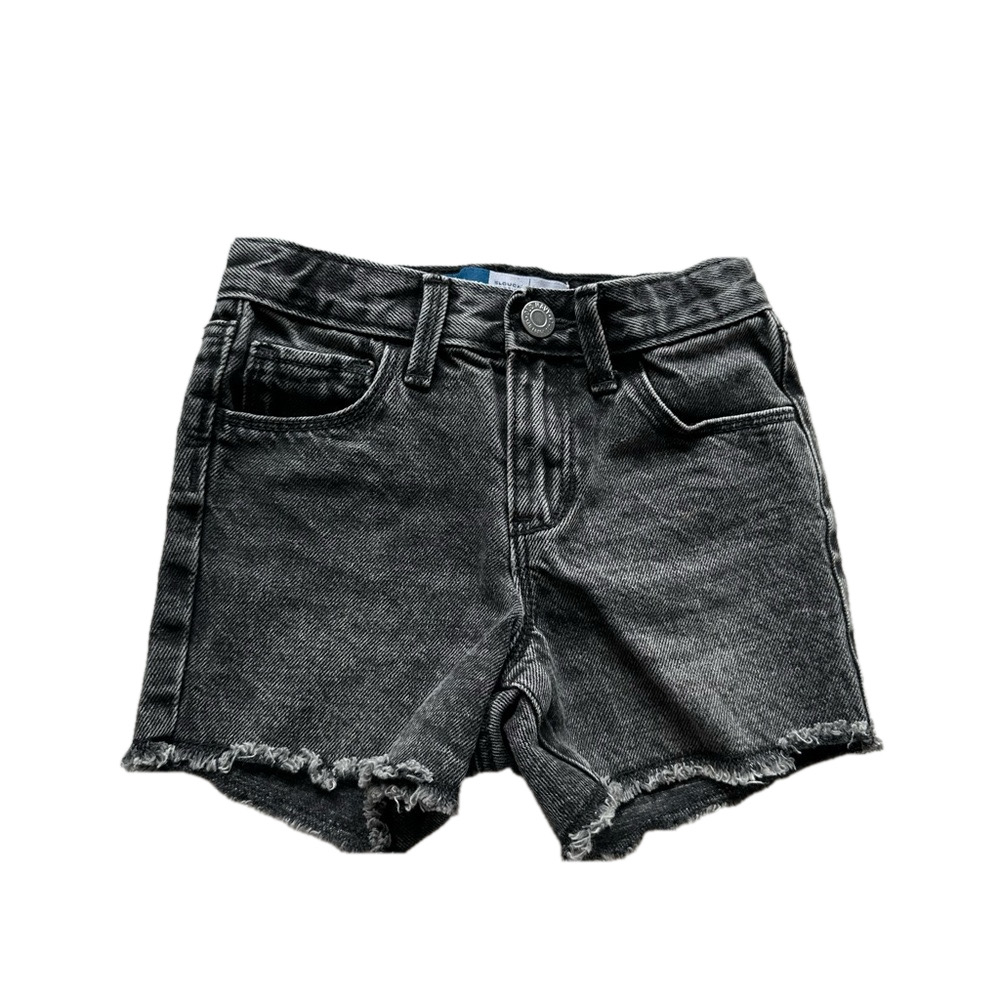 4/20$ Old Navy kids toddler black/grey denim shorts raw/frayed hem size 4T